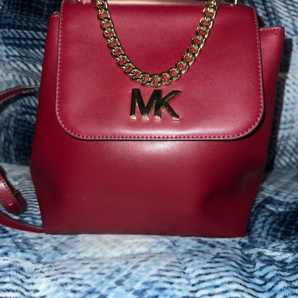 Michael Kors Burgundy Leather Backpack with Gold Chain